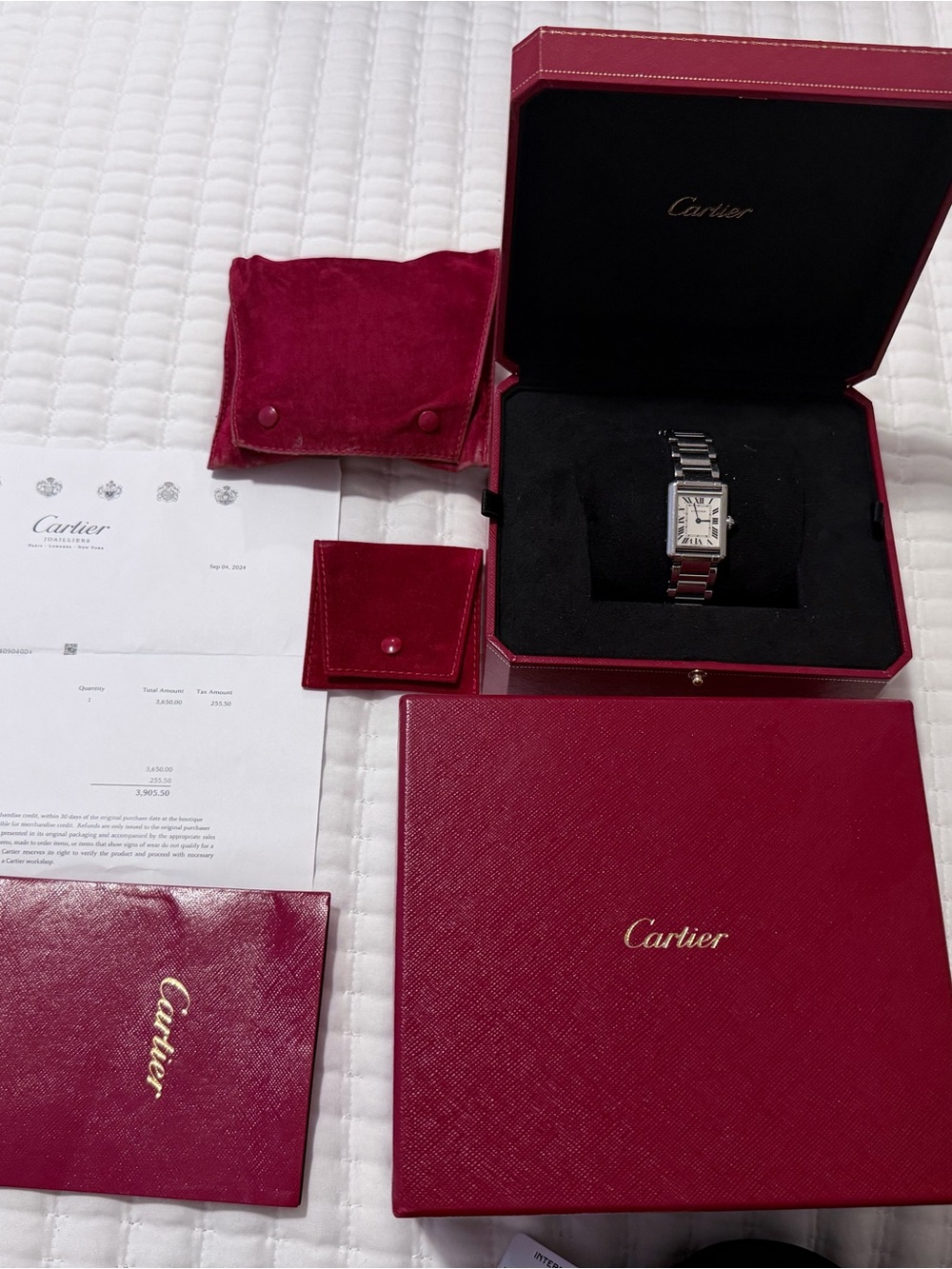 Cartier Silver Tank-Style Women's Bracelet Watch with Blue Cabochon - Picture 7 of 7
